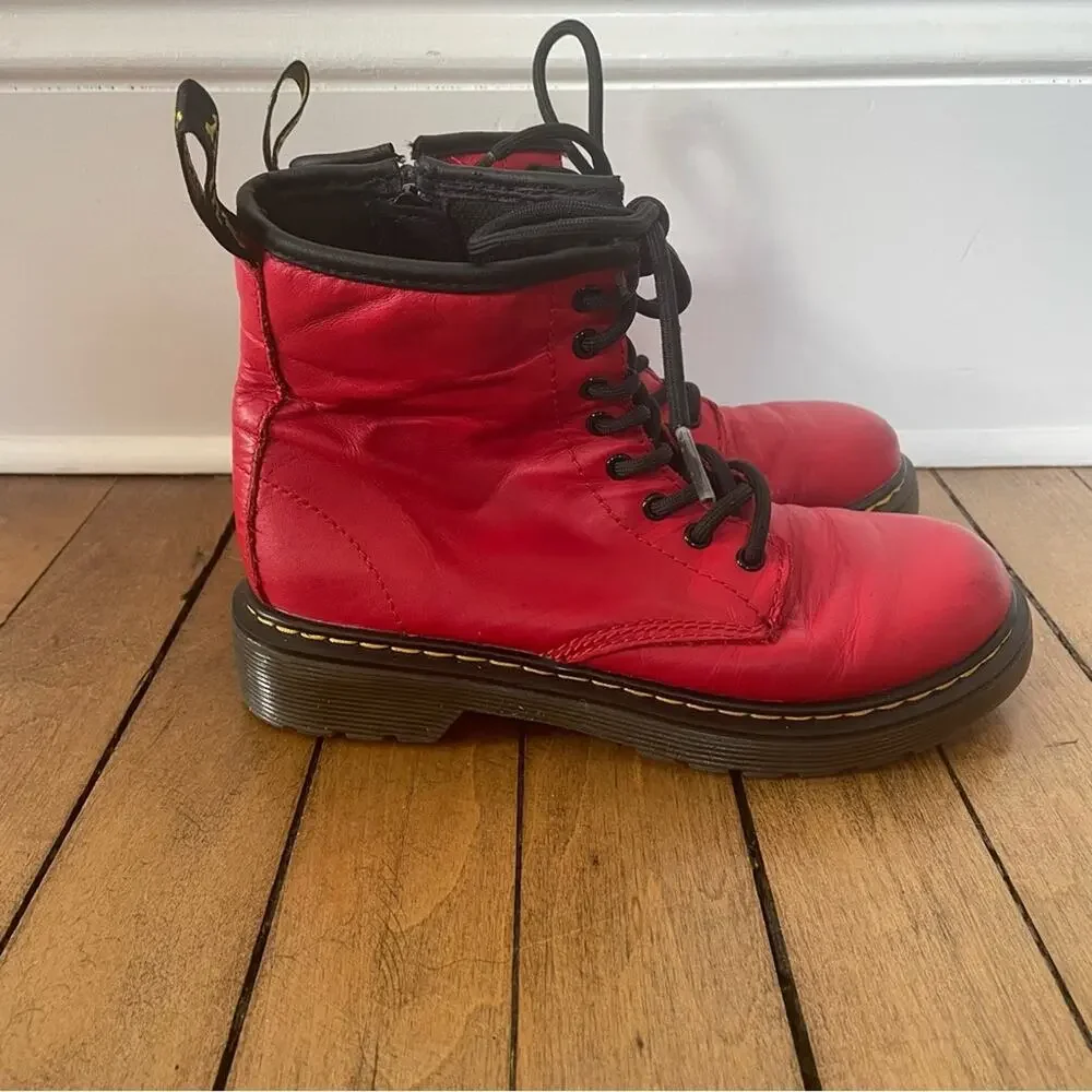Dr Martens 1460 J Red Soft Leather Combat Boots US 2